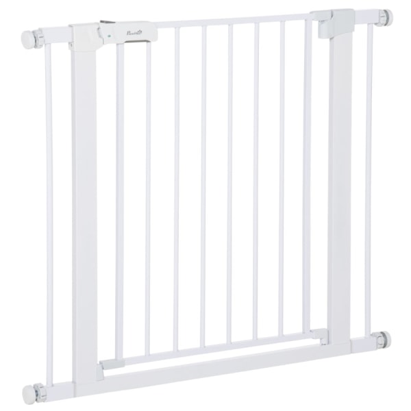 Rootz Dog Gates - Dörrport - Ingen borrning krävs - Stålram - Justerbar - Enhandsöppning - Metall - Plast - Vit - 75-96W x 76H cm