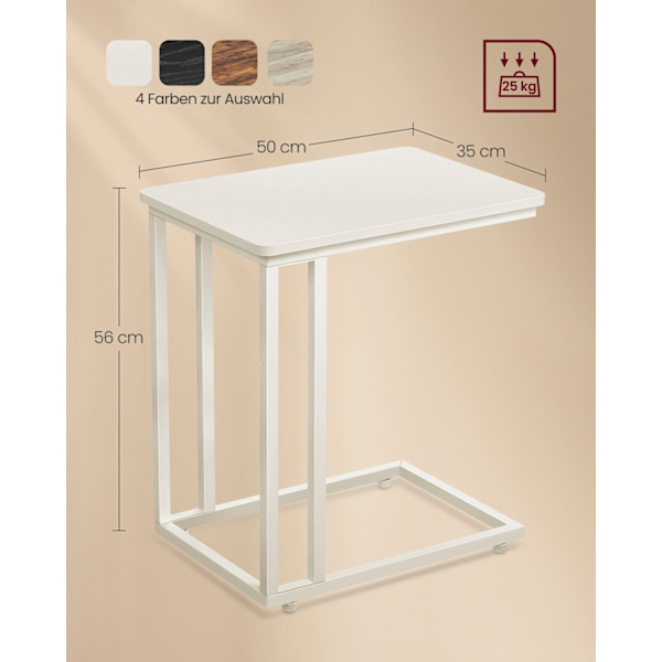 Rootz Cream White -sivupöytä - Päätypöytä - Yöpöytä - Lastulevy teräs - Säädettävät jalat - Pyörät - Kevyt - 35cm x 50cm x 60cm