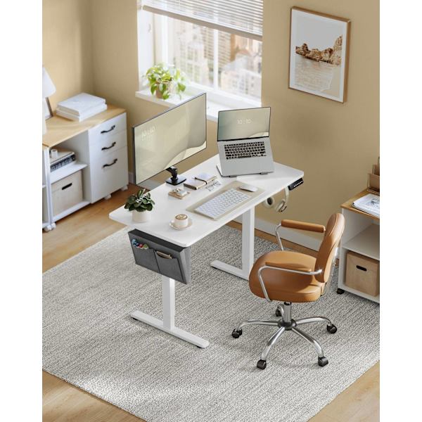 Rootz elektrisk stående skrivebord - Højdejusterbart skrivebord - Sit Stand-skrivebord - Spånplade og stål - 60 cm x 120 cm x 120 cm - Sky hvid