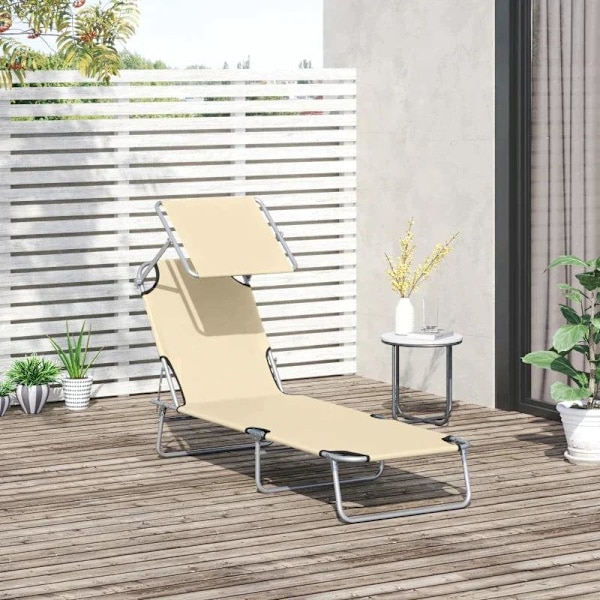 Rootz Solstol - Trädgårdssäng - Wellness Solstol - Strandsäng - Fällbar med solskydd - Beige - 187 x 58 x 36 cm