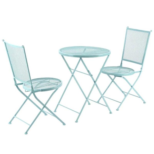 Rootz Bistro Set - Trädgårdssittplatser - Trädgårdsgruppsittplatser - Gruppsittplatser - 1 hopfällbart bord + 2 hopfällbara stolar - Metall - Ljusblå