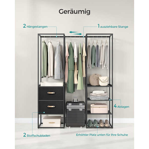 Rootz garderobeopbevaringsopbevaring - Skabearrangør - Stor kapacitet - Stål & MDF - 40 cm x (150-180 cm) x 180 cm