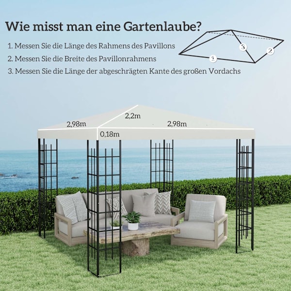 Rootz 3 x 3m ersättande gazebebo tak - trädgårdsskydd - paviljongskugga - upf30+ skydd - 298 cm x 298 cm - vit