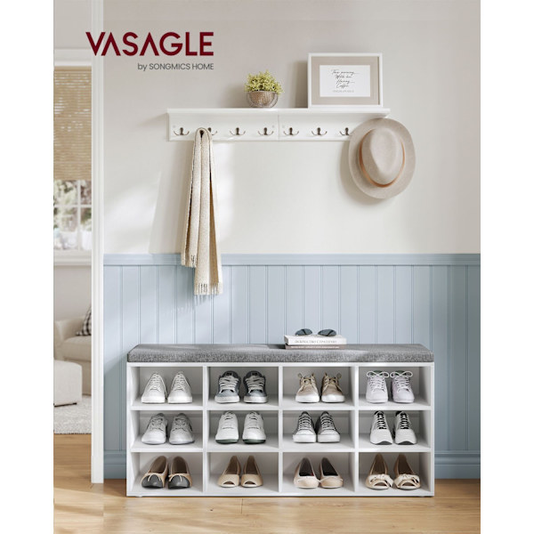 Rootz skobænk med opbevaring - Entryway Organizer - Klassisk hvid - Spånplade - Skum - Imiteret linnedbetræk - 30,3 cm x 78,5 cm x 48 cm - 136 kg Max