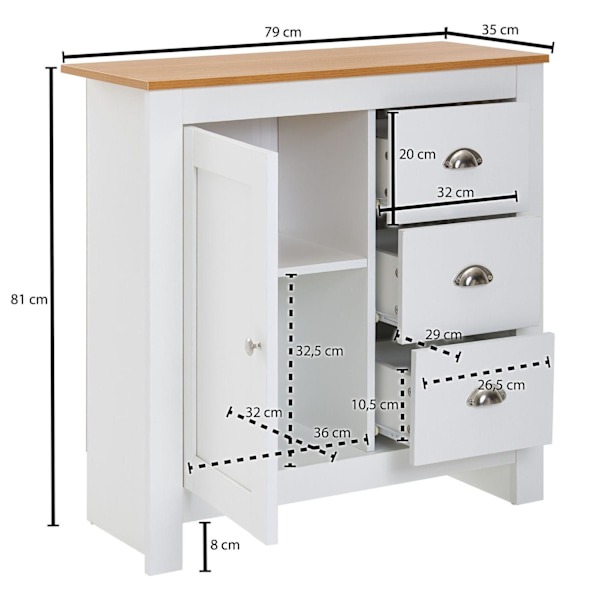 Rootz skänk med 3 lådor 79x81x35 cm byrå vit - ek modern - Design hög skänk med dörr - byrå vardagsrum