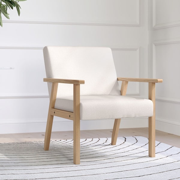 Rootz klädda fåtölj - Matsstol - Accentstol - Fast träram - Linne Look - 64 x 70 x 72 cm - Vit