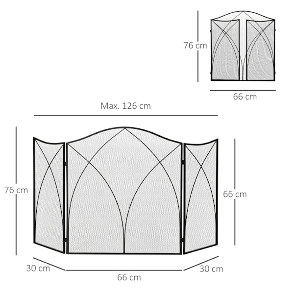Rootz Pejsebeskyttelsesgitter - Ildvagt - Brandskærm - Metalkonstruktion - Foldbare paneler - Pulverlakering - 126cm x 76cm x 2cm