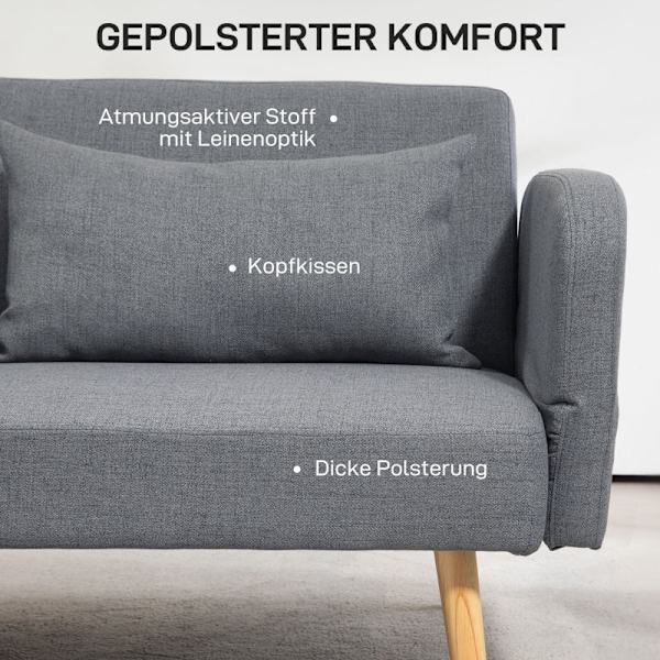 Bäddsoffa Rootz Linne-Look - Justerbara armstöd - Cabriolet soffa - Gummiträben - 170 cm x 83 cm x 80 cm