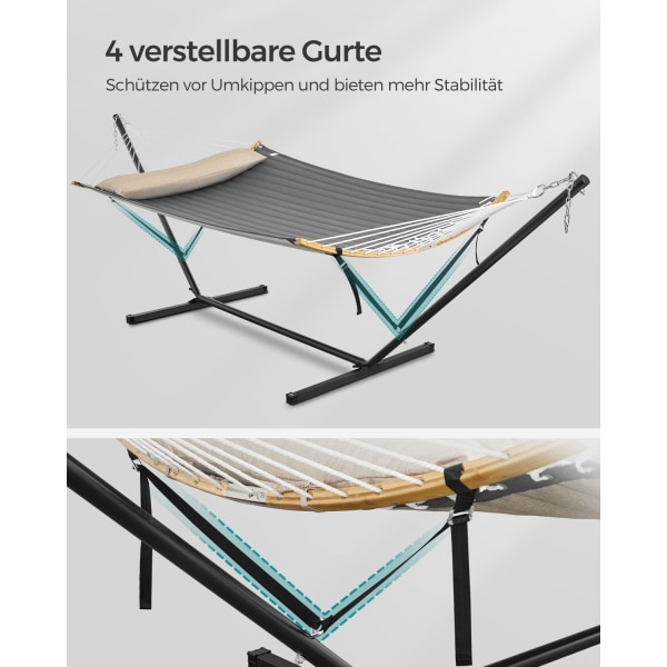 Rootz-riippumatto teräsrungolla - Kannettava keinusänky - Ulkotuoli - Teräsrunko - Polyesterimateriaali - 400cm x 100cm x 90cm - Musta/harmaa - Kantav