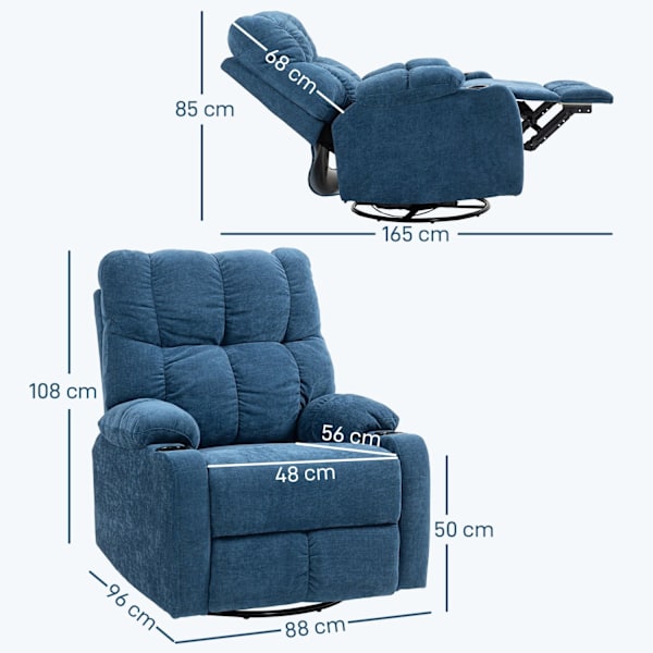 Rootz Relaxation fåtölj - Reclinerstol - Roterbar stol - Helt justerbar komfort - 88x96x108cm, mörkblå