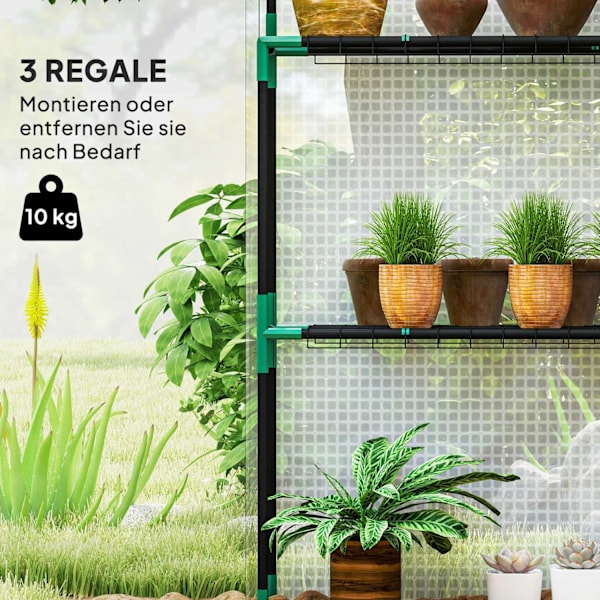 Rootz Walk -in Greenhouse, jossa hyllyt - mini -Greenhouse - UV -resistentti - Optimaalinen ilmanvaihto - 143L x 74B X 190H CM