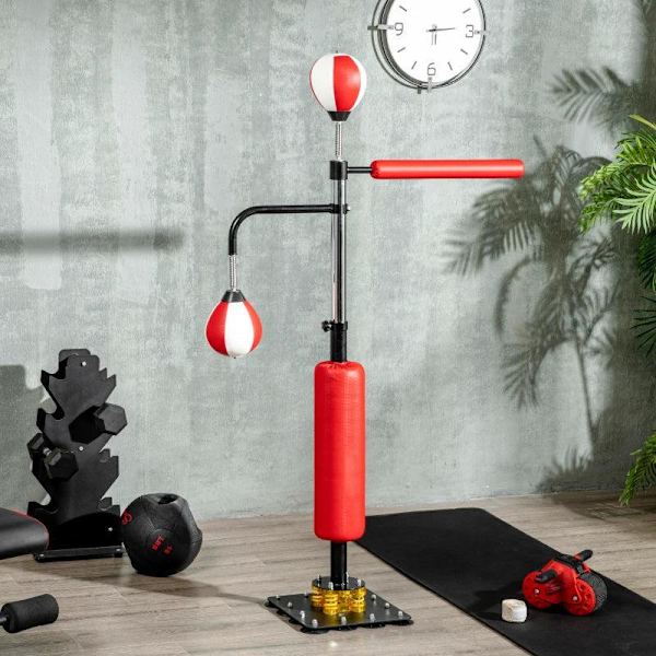 Rootz-boksestativ - To Speedballs - Roterende boksestang - Kick Pad - Højdejusterbar - Stål - Sort/Rød/Hvid - 84 x 36 x 140-205 cm