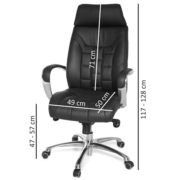 Rootz XXL Executive Chair - Kontorsstol - Äkta läder - Högt ryggstöd - Svankstöd - Armstöd i aluminium - Krombas - 120 kg Kapacitet - 8h Sitttid - 66c