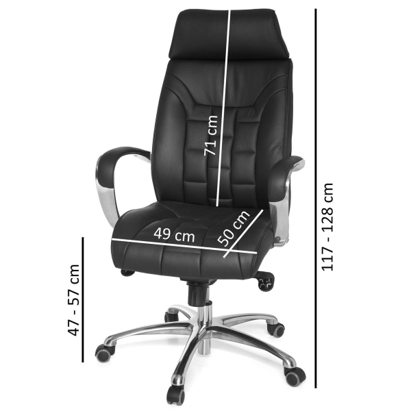 Rootz XXL Executive Chair - Kontorstol - Ægte læder - Højt ryglæn - Lændestøtte - Aluminiumsarmlæn - Krombund - 120 kg Kapacitet - 8 timers siddetid -