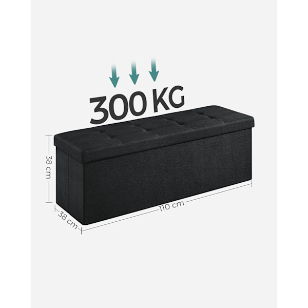 Rootz opbevaring osmannisk bænk - Sort - Imiteret linned - MDF - Skum - 110 cm x 38 cm x 38 cm - 300 kg Kapacitet