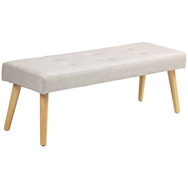 Rootz polstret bænk - Soveværelsesbænk - Vinduessæde - Tyk polstring - Imiteret linned - Ben i naturtræ - 120 cm x 41 cm x 43 cm