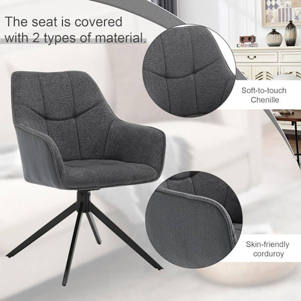 Rootz matstolsset - Snurrstol - Vadderat säte - 360° rotation - Chenille & Manchester - 58cm x 86cm x 63,5cm