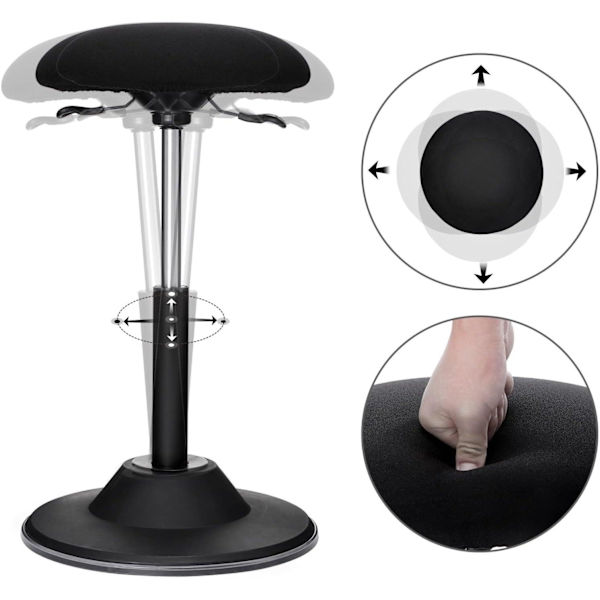 Rootz Pall - Bordspall - Höjdjusterbar - Ergonomisk - Roterbar - Anti-Slip - Svart