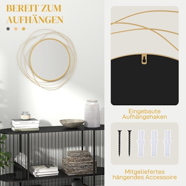 Rootz Round Mirror Väggdekor - Dekorativ spegel - Metallramspegel - Tjockt glas - Enkel montering - Guld - Ø65cm x 1cm