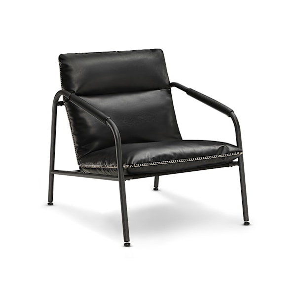 Rootz Ink Black Lounge Chair - Fåtölj - Vadderad sits - Stålram - Polyesterfiber - PU syntetiskt läder - Lätt - Robust - Bekväm - 90 cm x 74,2 cm x 90