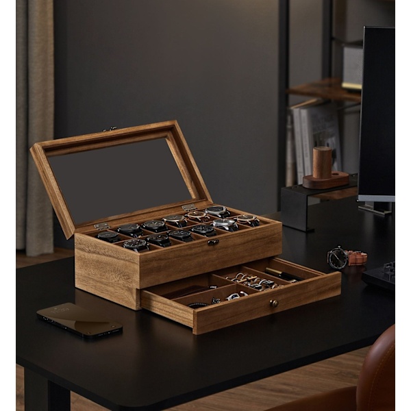 Rootz Watch Box - Organizer - Förvaringsväska - Massivt valnötsträ - 30cm x 20cm x 8cm