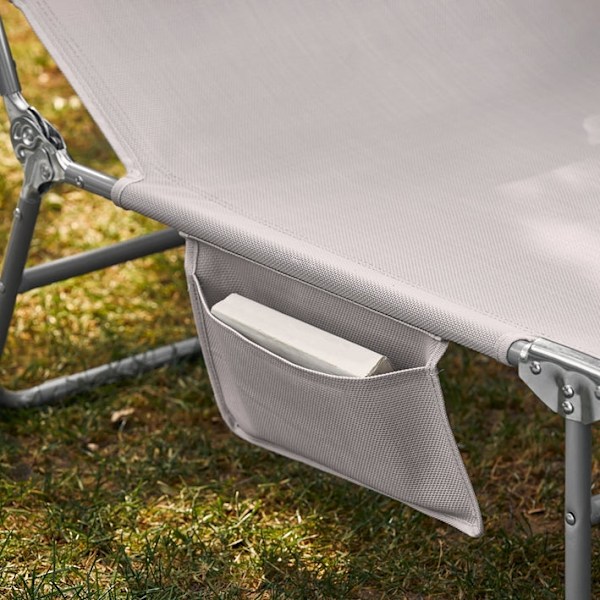 Rootz justerbar solseng med baldakin - Haveseng - Strandseng - Holdbar metalramme - Syntetisk fiberstof - Opbevaringslomme - 195 cm x 90 cm x 63 cm