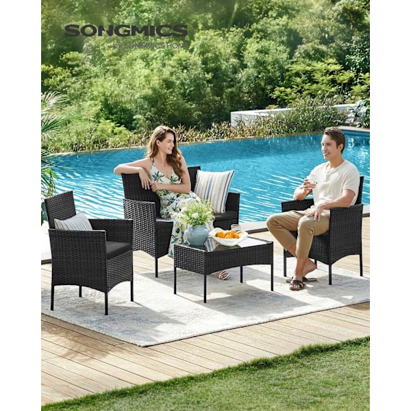 Rootz 4-delt udendørs møbelsæt - Terrassestol - Rattan Sofa - Bord af hærdet glas - VFT hynder - Galvaniseret metalstel - Brun Taupe - 30 kg - 99 cm x