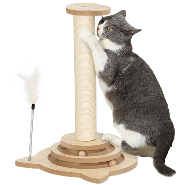 Rootz Cat Scratching Post - Sisal Scratch Tower - Play Ball Track - Underholdende 4 -i -1 design - 32 cm x 32 cm x 49 cm