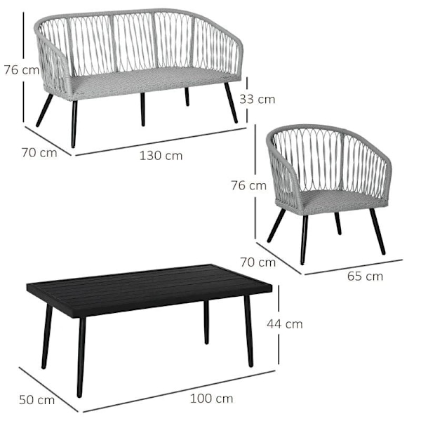Rootz Udendørs møbelsæt - Havemøbelsæt - 4-delt terrassesofasæt i rattan - Med 2 enkelt polstrede sofaer - 1 Loveseat og 1 sofabord - Grå
