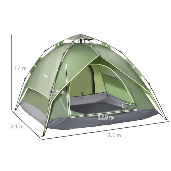 Rootz Camping Tent - Double Tent - Family Tent - Automatic Pop Up - Tent - Dark Green - 210 X 210 X 140 cm