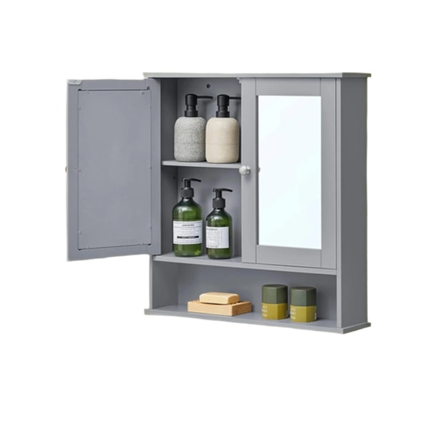 Rootz Mirror Cabinet - Badeværelsesskab - Vægskab - Rumbesparelsesopbevaring - 13 x 56,5 x 58,5 cm - Grå MDF