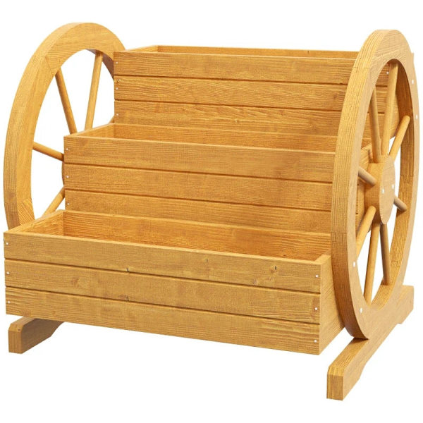 Rootzin korotettu sänky - 3-kerroksinen puutarhasänky - vaunun pyörän sisustus - viemärireiät - kuusi - luonnonpuu - tiikki - 62 x 61 x 57 cm