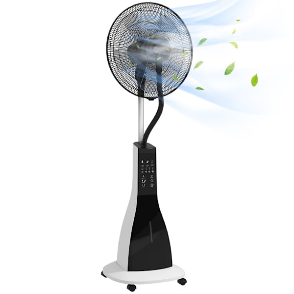 Rootz 2-i-1 piedestalventilator med befugtning - Stille gulvventilator - Mobil køleventilator - Fjernbetjening - 3 hastigheder og tilstande - 75° drej
