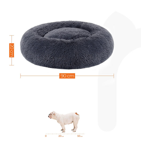 Rootz Fluffy Hundeseng - Dyreseng - Donutpude - Plysstof - PP Bomuld - 90 cm x 20 cm - Mørkegrå - 2,1 kg