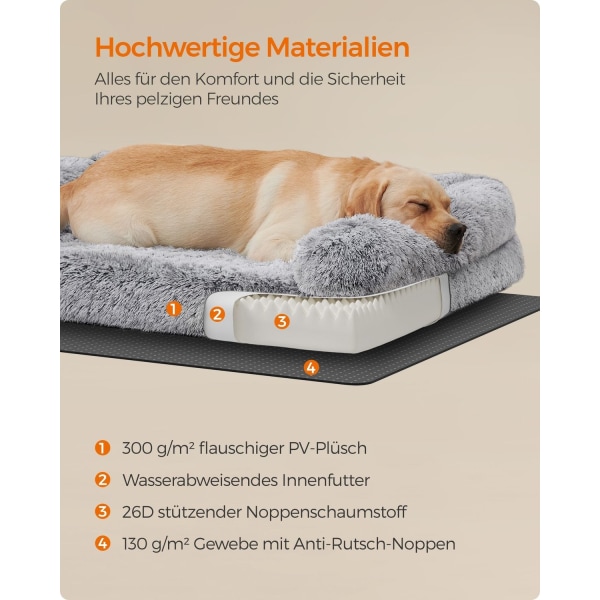 Rootz Ombre Grey Dog Bed - Solstol för husdjur - Plyschkudde - Ortopediskt stöd - Lättvikt - 122cm x 85cm x 24cm