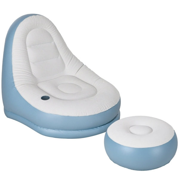 Rootz uppblåsbar stolset - Air Chair - Outdoor Lounger - Ergonomisk design - Slitstark plast - Bekväm mugghållare - 125cm x 100cm x 87cm - Vit + Blå
