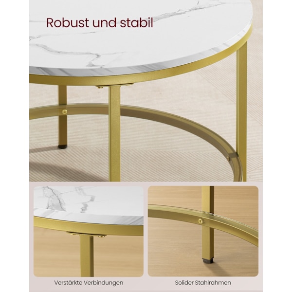 Rootz Marble White-Light Gold Soffbord - Vardagsrumsbord - Modernt bord - Spånskiva - Härdat glas - Stål - Justerbara fötter - Lätt - Rymlig - Enkel m