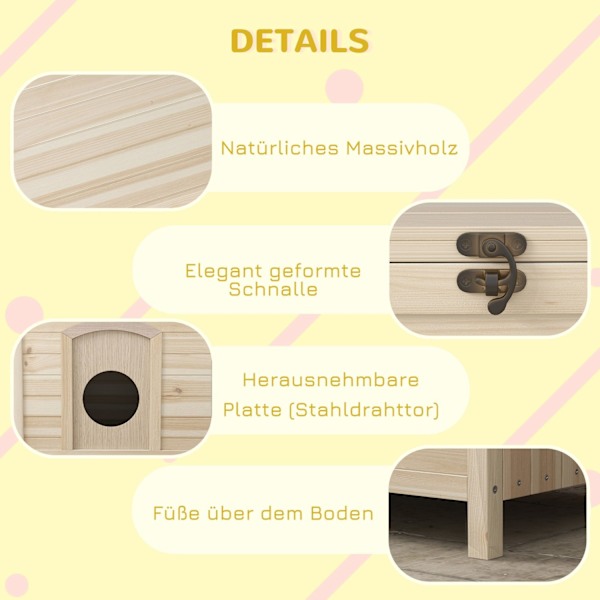 Rootz Small Pet House - Cat Shelter - Dwarf Rabbit Abode - Foldbar Wood - 78cm x 51 cm x 62 cm
