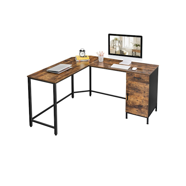 Rootz-toimistopöytä kaapilla - Vintage Industrial Desk - Puinen säilytysyksikkö - Lastulevy ja teräs - 137cm x 150cm x 75cm.