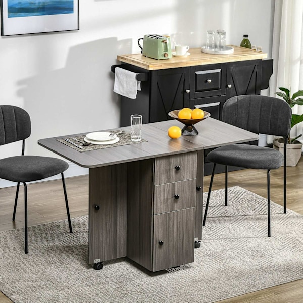 Rootz folding matbord - köksbord - utrymmebesparande - 2 hyllor och 2 lådor - 120 cm x 60 cm x 76,5 cm - grå