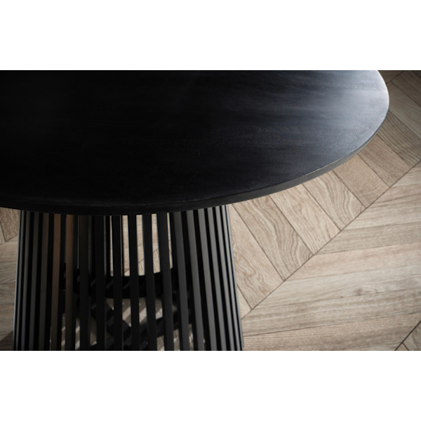 Rootz spisestuebord - moderne rundt køkkenbord - massivt træ, håndlavet - unikt design, holdbart, let at samle - 120 cm x 120 cm x 77 cm - sort