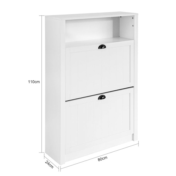 Rootzin valkoinen kenkäkaappi kahdella läpällä - Kengänkippi - Kenkäkaappi - Tukeva MDF-rakenne - Ylimääräinen säilytyslokero - Seinäkiinnitys - 80cm