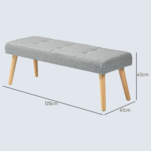 Rootz Sengebænk - Polstret bænk - Vinduessæde - Tyk polstring - Imiteret linned - Gummi træben - 120cm x 41cm x 43cm