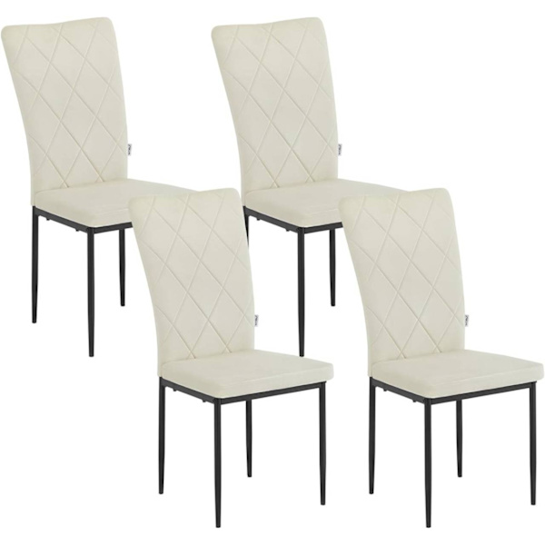Rootz matsalsstolar Set med 4 - Sammetsstol - Stolar med högt ryggstöd - Metallben - Bekväma, Ergonomiska, Hållbara - Krämfärgade - 42cm x 94,5cm x 59