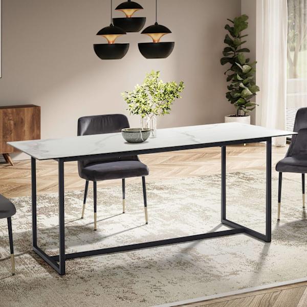Rootz stort rektangulært spisebord - moderne marmorlook - Robuste metalben - Sæder til 8 personer - 180 cm x 90 cm x 76 cm