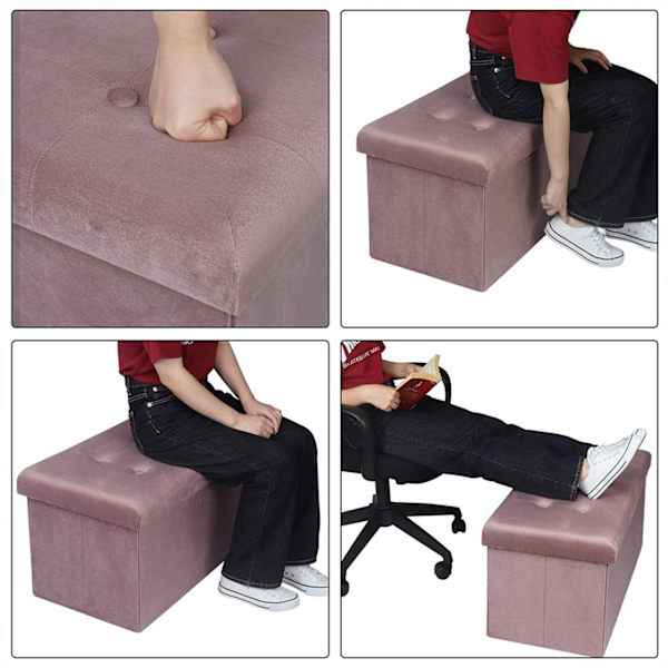 Rootz Velvet Storage Pall - Vikbar ottoman - Stor kapacitet - Elegant design - 76 cm x 38 cm x 37,5 cm