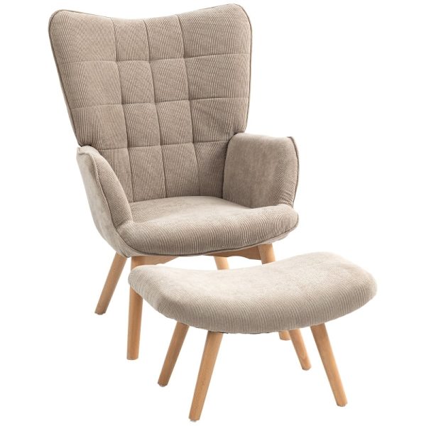 Rootz Accent stol og osmannisk sæt - Vingestol - Lænestol - Komfortable siddepladser - Alsidig brug - Stilfuldt design - 72 cm x 80 cm x 101 cm - Bøge