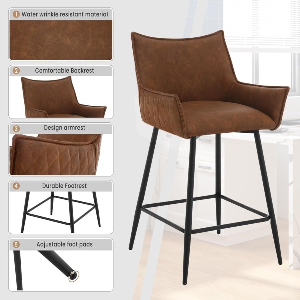 Rootz Vintage Barpall i konstläder - Bänkpall - Retro Barpall - Ergonomisk design - Robust konstruktion - Elegant stil - 51cm x 90cm x 49cm