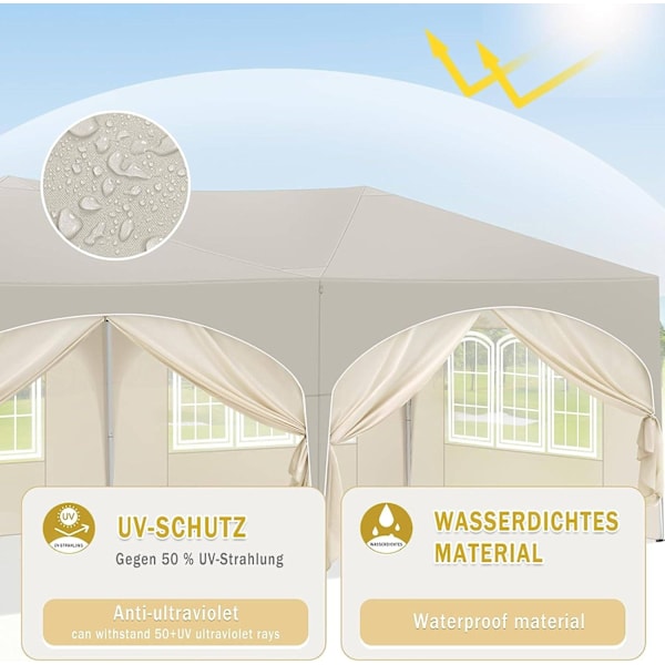 Rootz Havepavillon 3x6m - Udendørs baldakin - Pop-up telt - UV-beskyttelse - Vandafvisende - 250-254-258cm - Komplet tilbehør