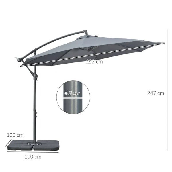 Rootz Garden Parasol - Cross Base - Vejrbestandig - Solbeskyttelse - Elegant design - Seks Ribber - Cantilever Parasol - Metal-polyester - Grå - 292 c